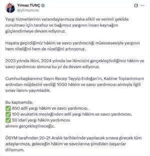 adalet bakani tunc bin hakim ve savci yardimcisi alimiyla ilgili sinav ilanini yayimladik Jed3QQE8.jpg